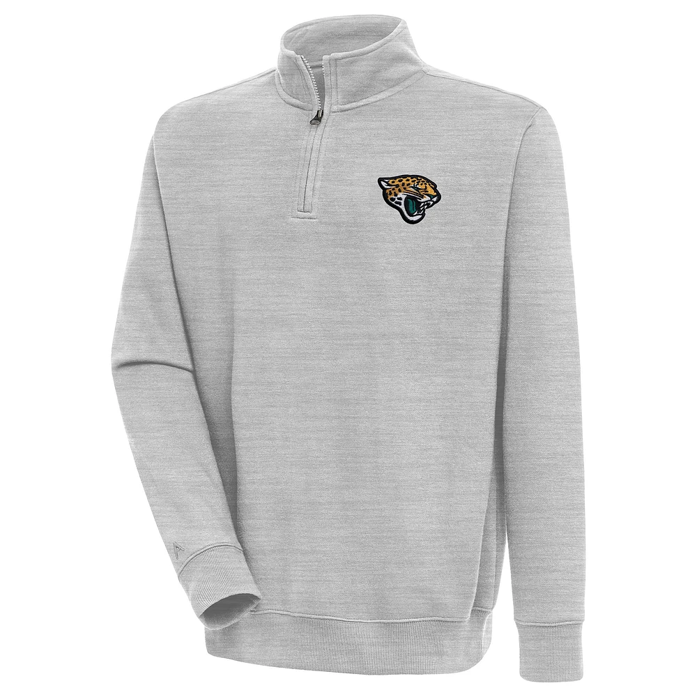Men's Antigua Heather Gray Jacksonville Jaguars Victory Quarter-Zip Pullover Top