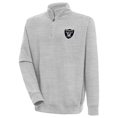 Men's Antigua Heather Gray Las Vegas Raiders Victory Quarter-Zip Pullover Top