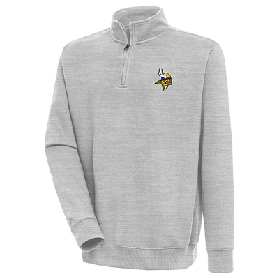Men's Antigua Heather Gray Minnesota Vikings Victory Quarter-Zip Pullover Top