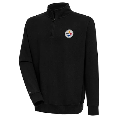 Men's Antigua Black Pittsburgh Steelers Victory Quarter-Zip Pullover Top