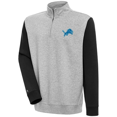 Men's Antigua Heather Gray/Black Detroit Lions Victory Colorblock Quarter-Zip Pullover Top