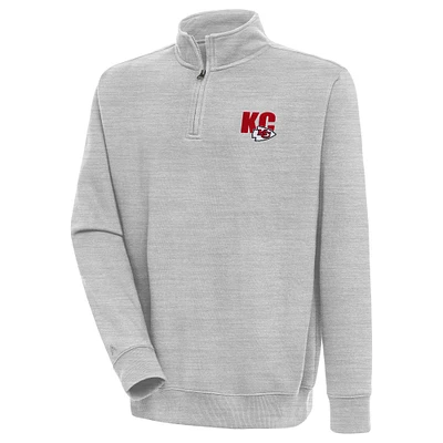 Men's Antigua Heather Gray Kansas City Chiefs Victory Quarter-Zip Pullover Top