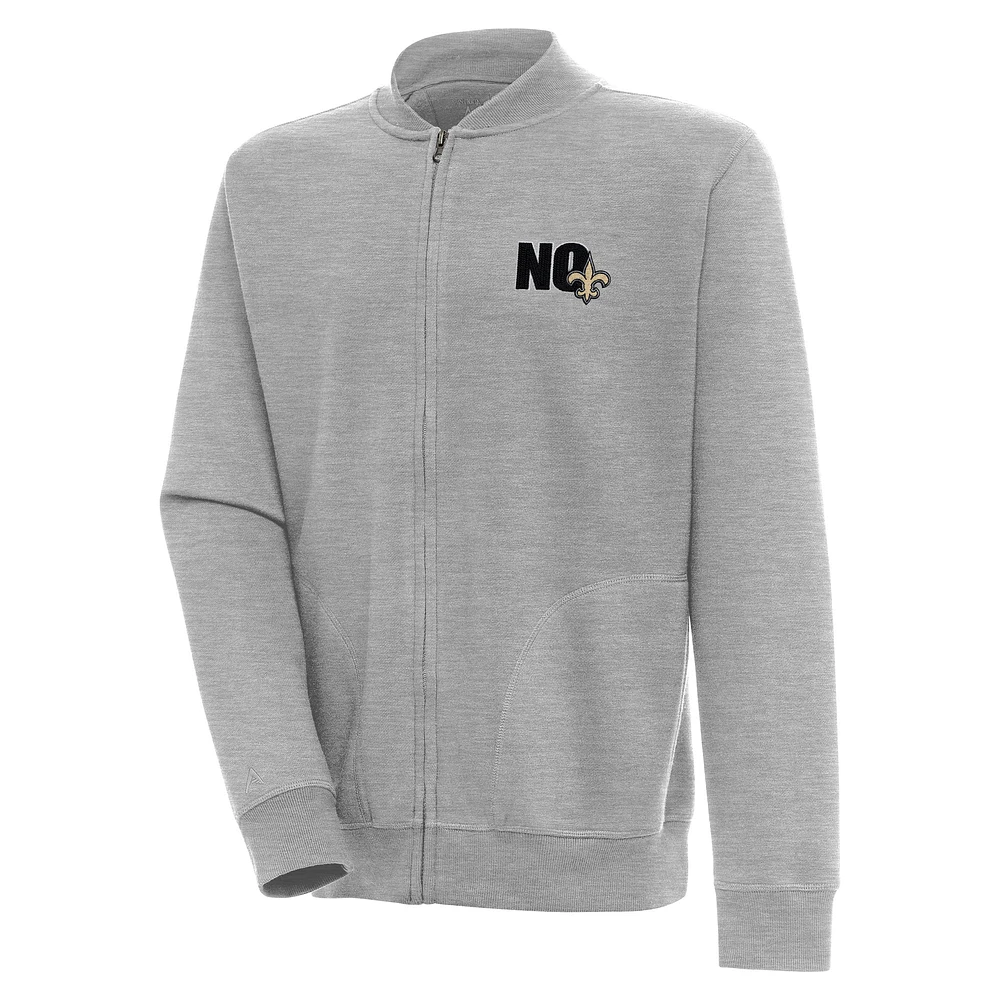 Men's Antigua Heather Gray New Orleans Saints Victory Full-Zip Jacket