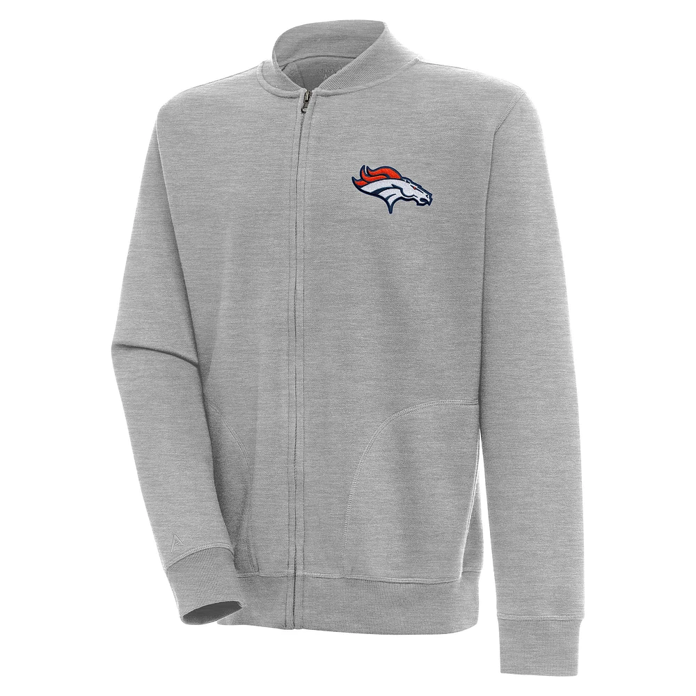 Men's Antigua Heather Gray Denver Broncos Victory Full-Zip Jacket
