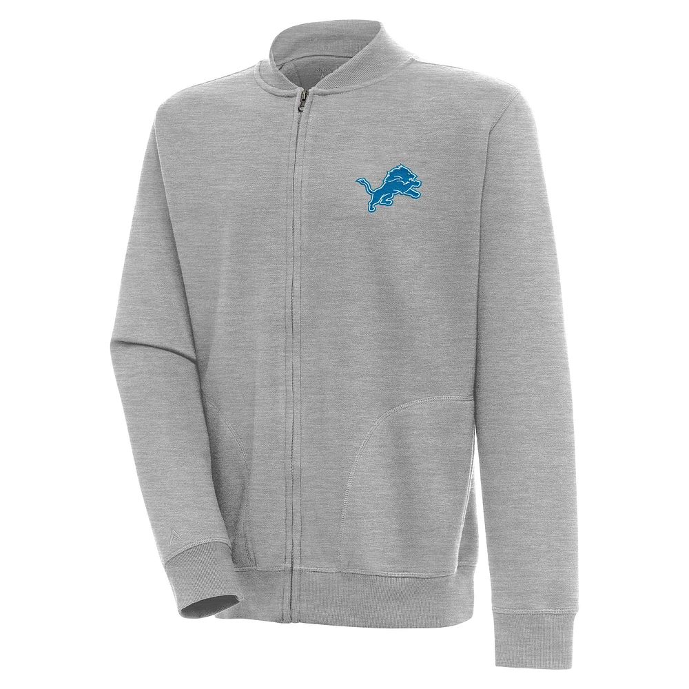 Men's Antigua Heather Gray Detroit Lions Victory Full-Zip Jacket