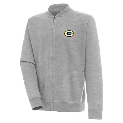 Men's Antigua Heather Gray Green Bay Packers Victory Full-Zip Jacket