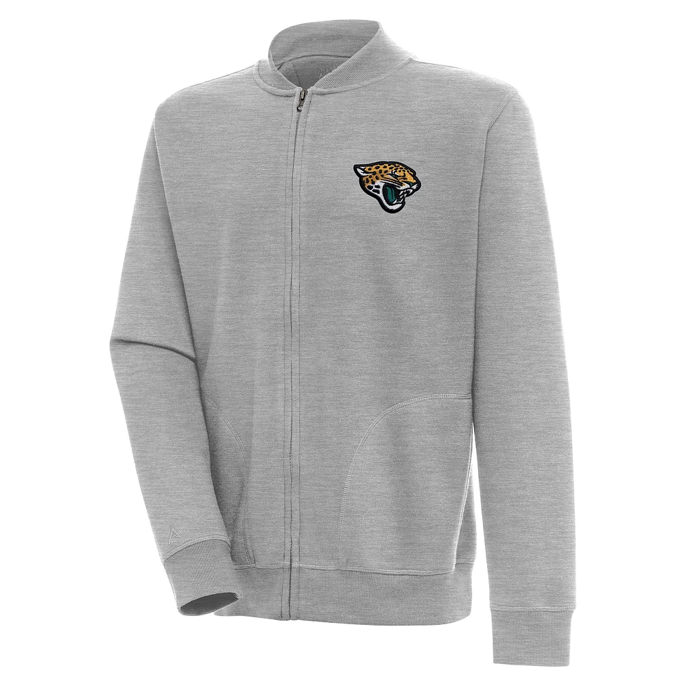 Men's Antigua Heather Gray Jacksonville Jaguars Victory Full-Zip Jacket