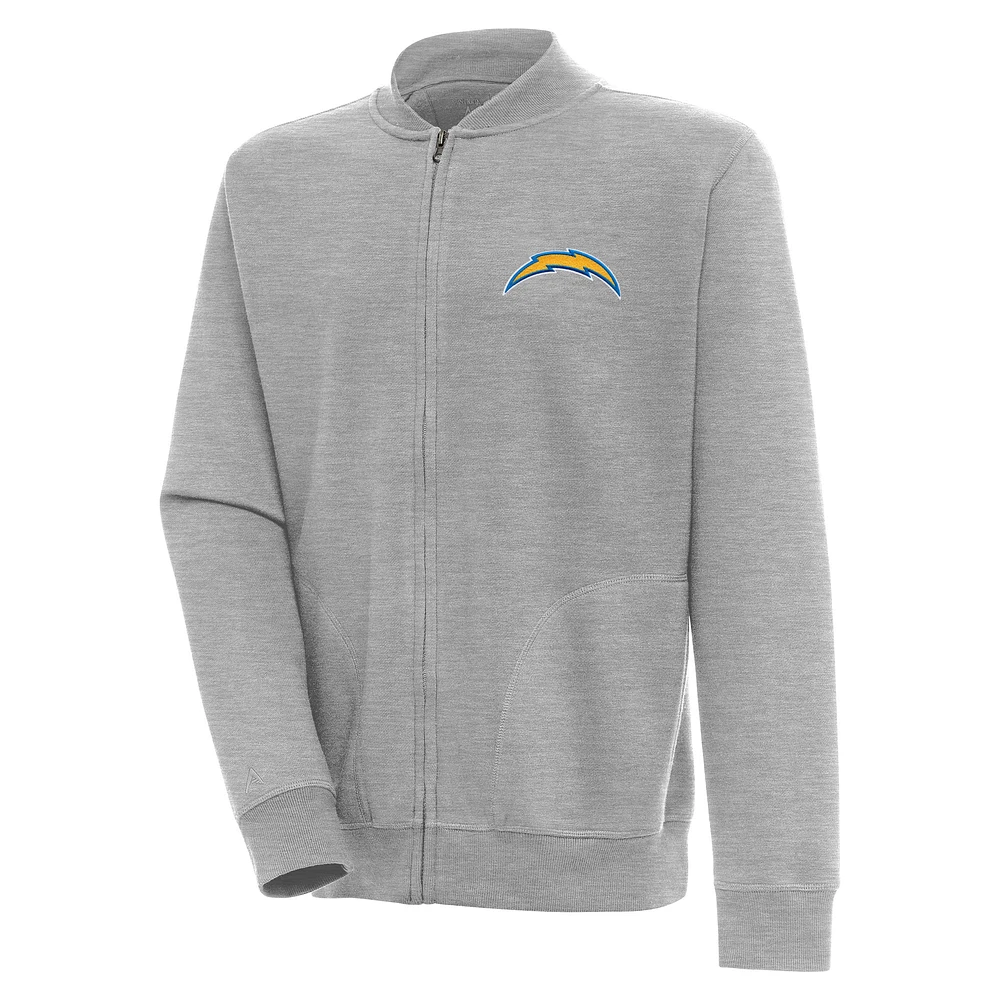 Men's Antigua Heather Gray Los Angeles Chargers Victory Full-Zip Jacket