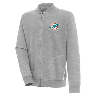 Men's Antigua Heather Gray Miami Dolphins Victory Full-Zip Jacket