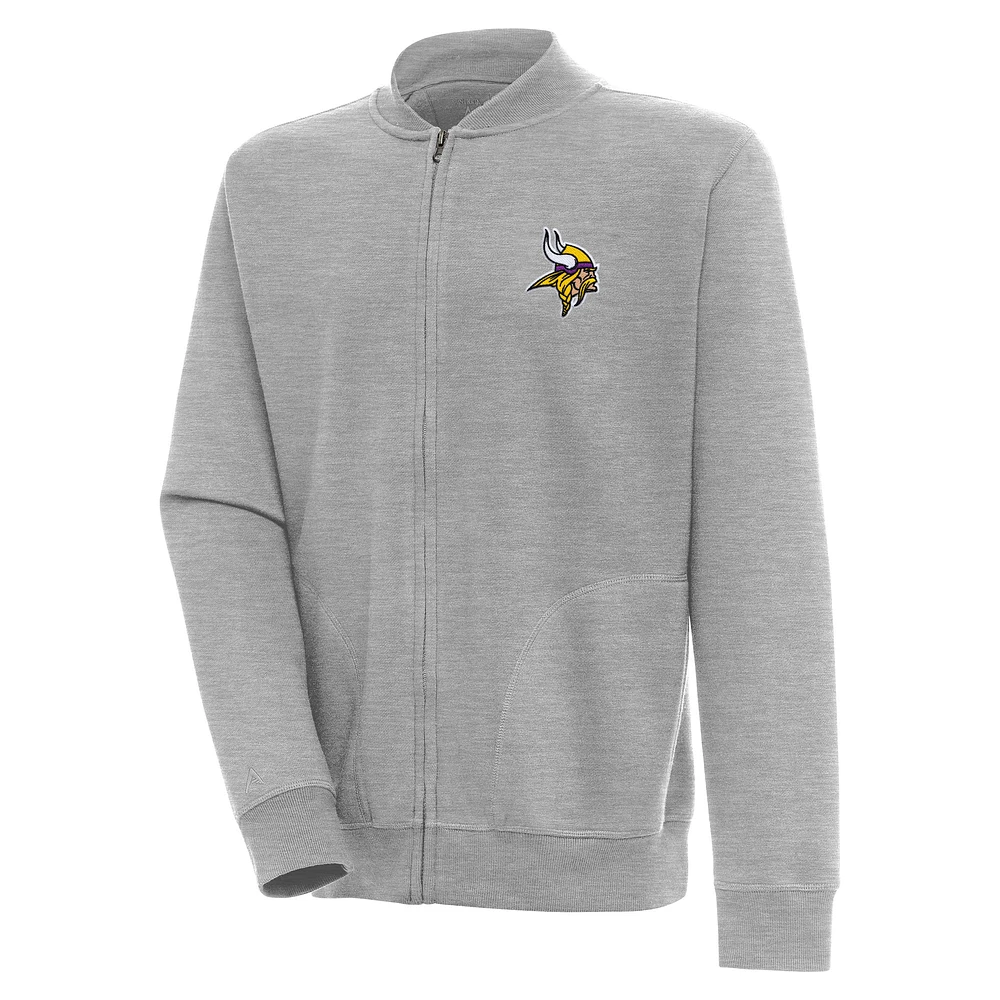 Men's Antigua Heather Gray Minnesota Vikings Victory Full-Zip Jacket