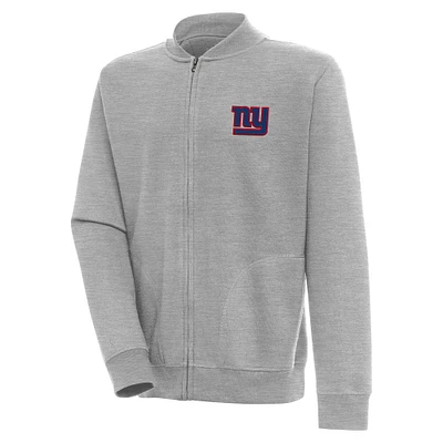 Men's Antigua Heather Gray New York Giants Victory Full-Zip Jacket