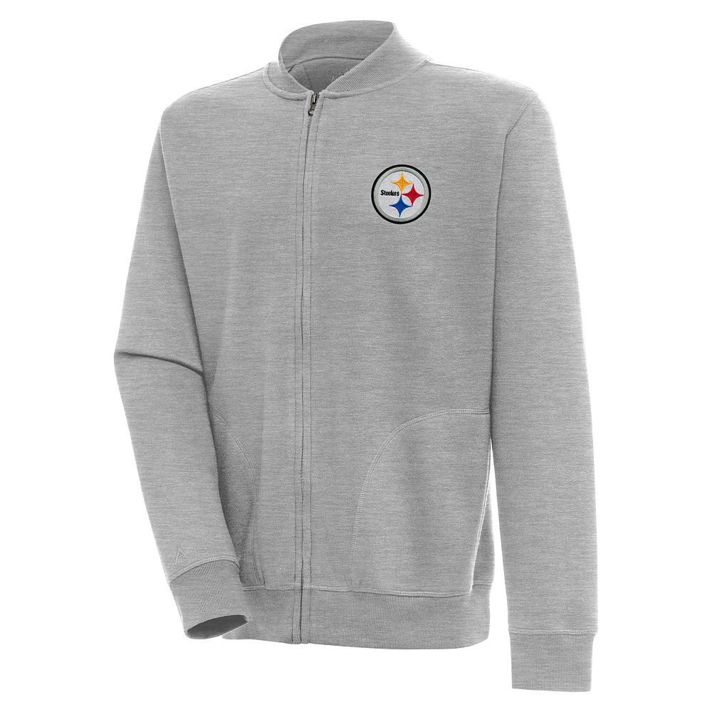 Men's Antigua Heather Gray Pittsburgh Steelers Victory Full-Zip Jacket