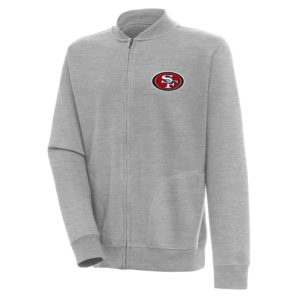 Men's Antigua Heather Gray San Francisco 49ers Victory Full-Zip Jacket