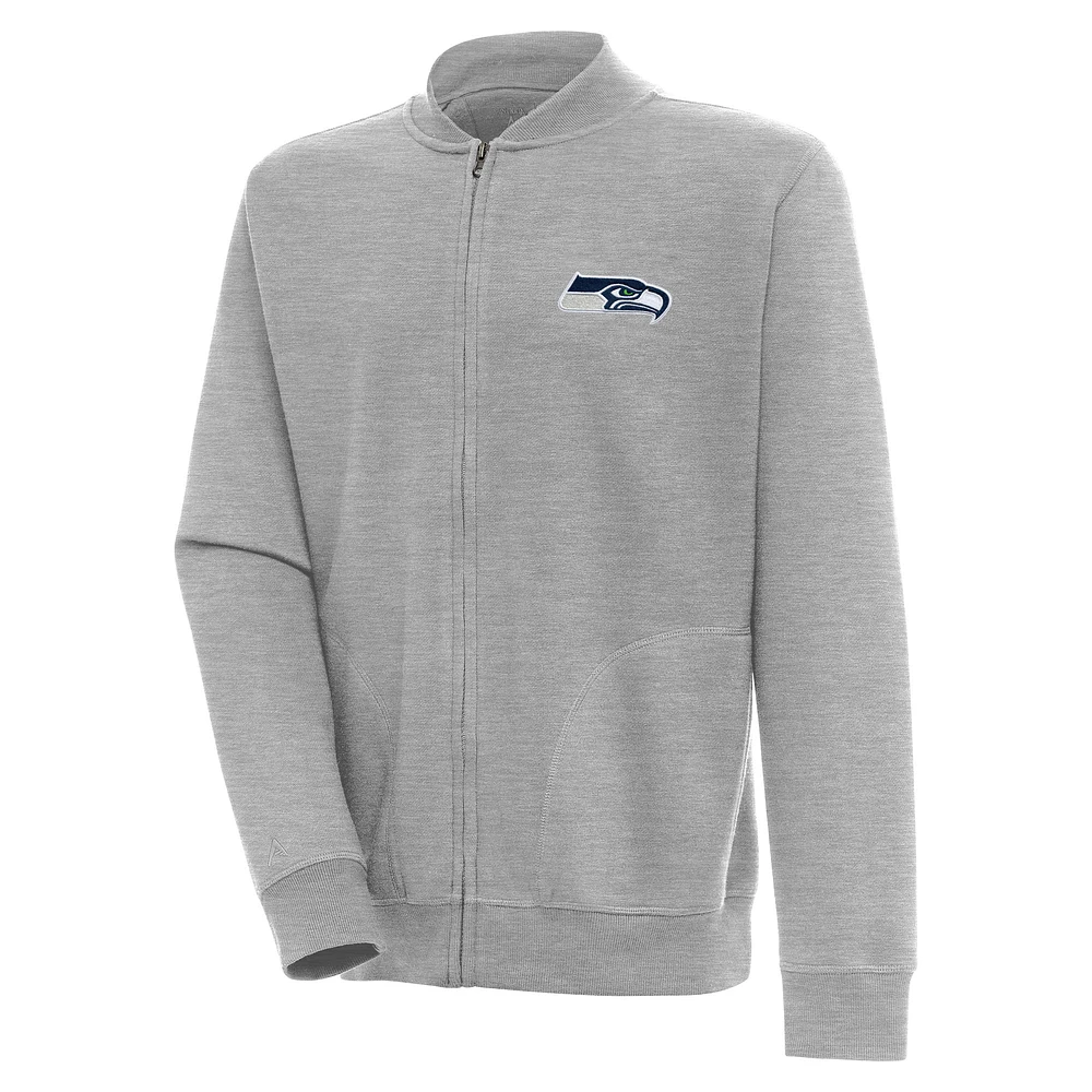 Men's Antigua Heather Gray Seattle Seahawks Victory Full-Zip Jacket