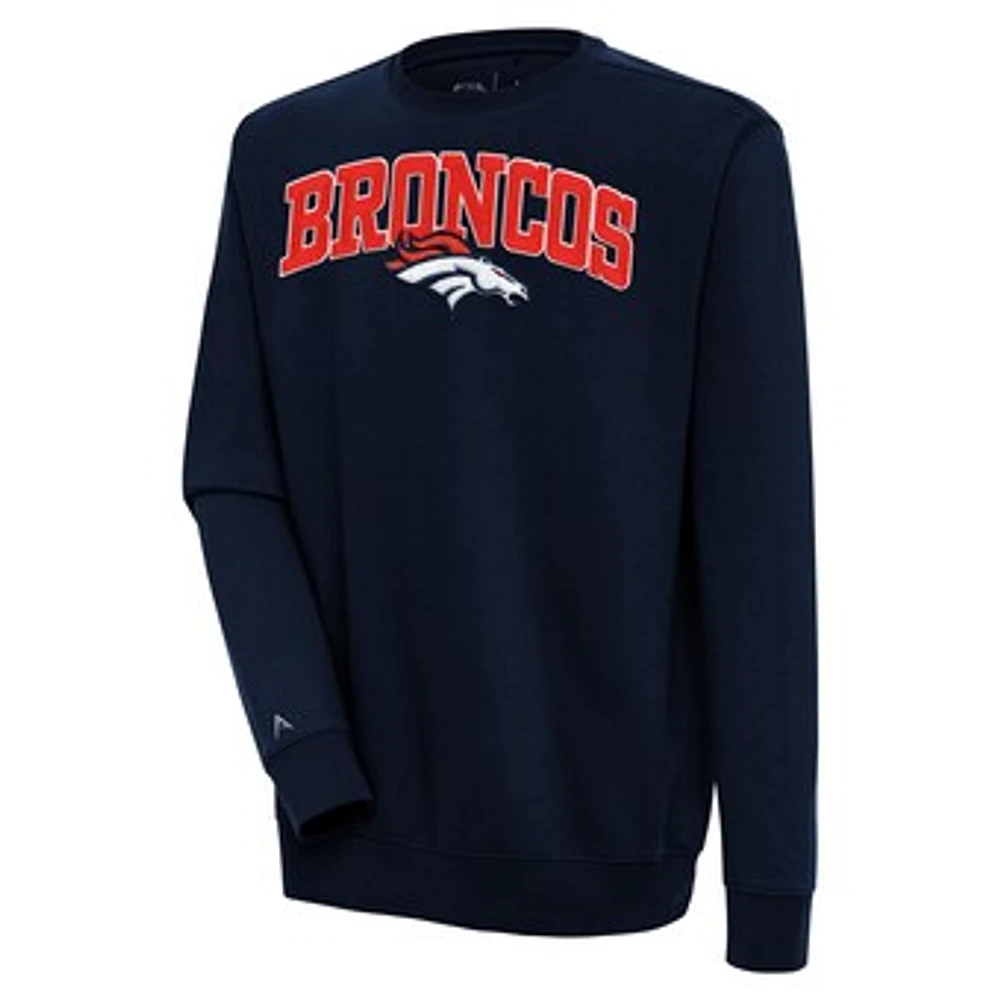 Men's Antigua Navy Denver Broncos Victory Chenille Pullover Sweatshirt