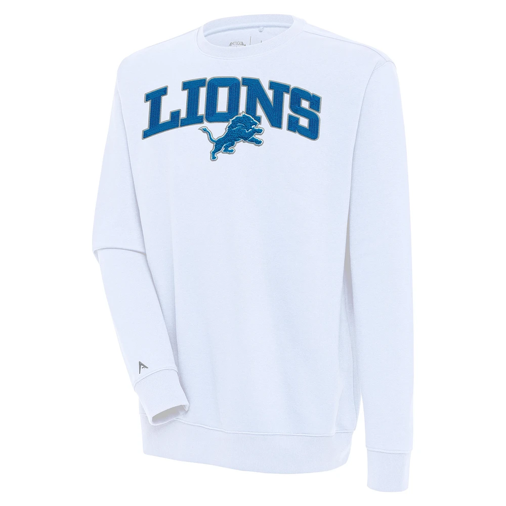 Men's Antigua White Detroit Lions Victory Chenille Pullover Sweatshirt