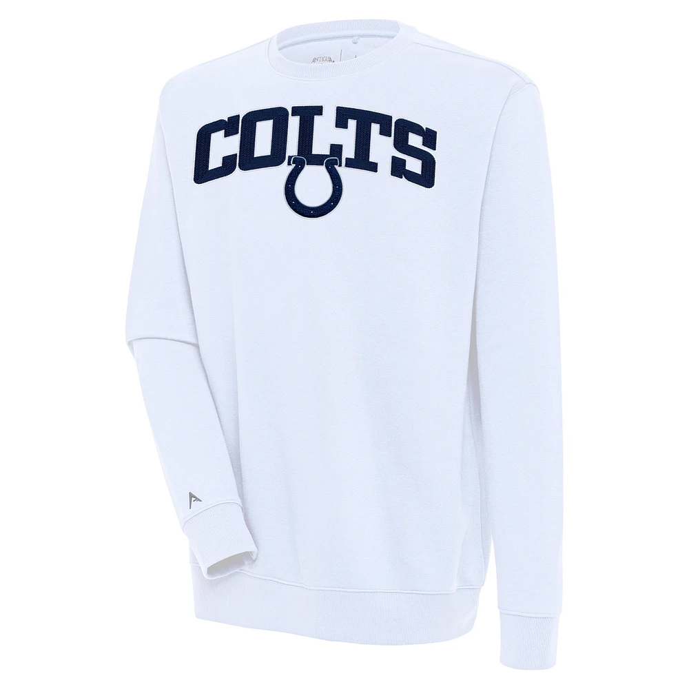 Men's Antigua White Indianapolis Colts Victory Chenille Pullover Sweatshirt