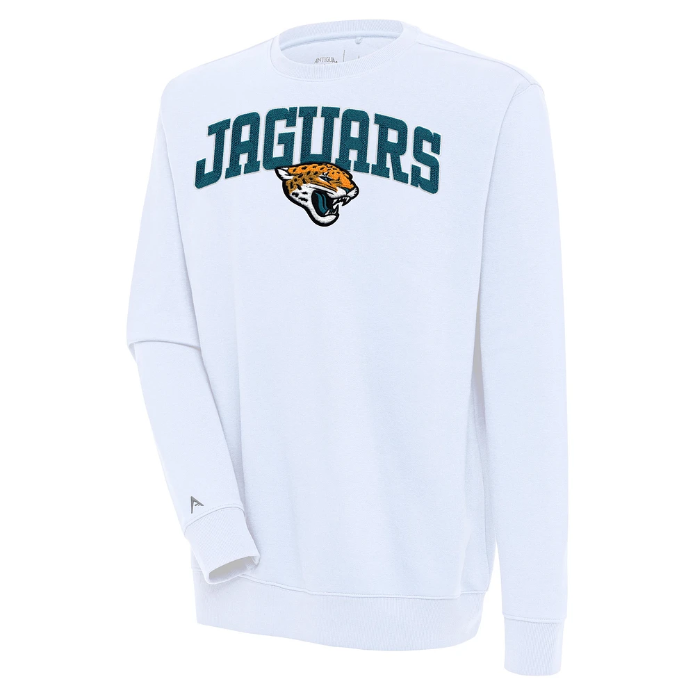 Men's Antigua White Jacksonville Jaguars Victory Chenille Pullover Sweatshirt