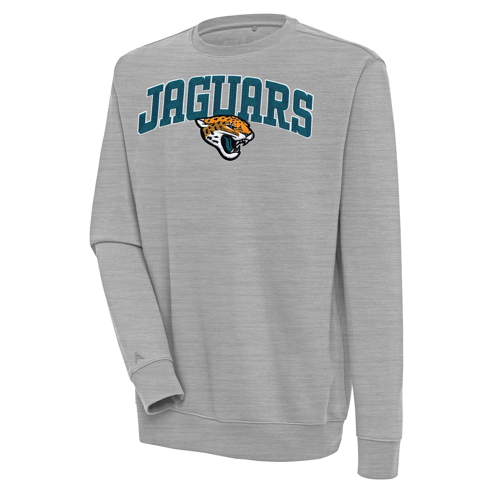 Men's Antigua Heather Gray Jacksonville Jaguars Victory Chenille Pullover Sweatshirt