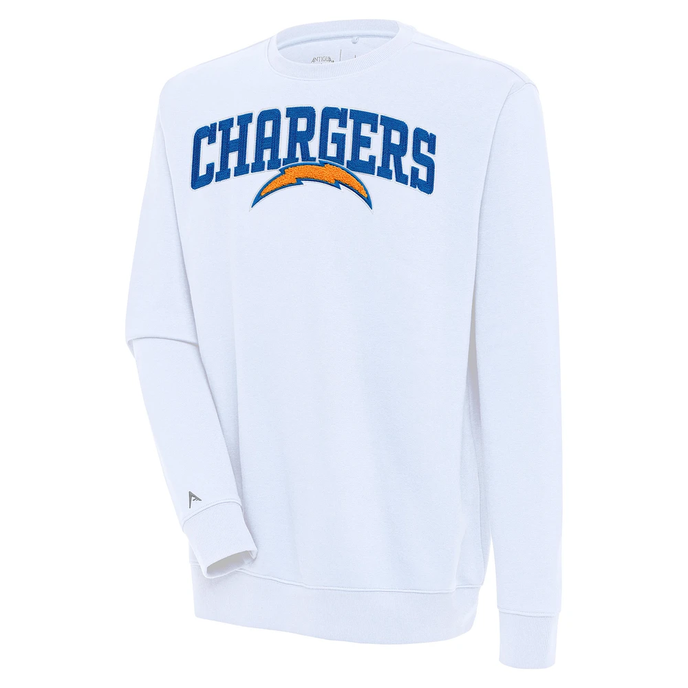 Men's Antigua White Los Angeles Chargers Victory Chenille Pullover Sweatshirt