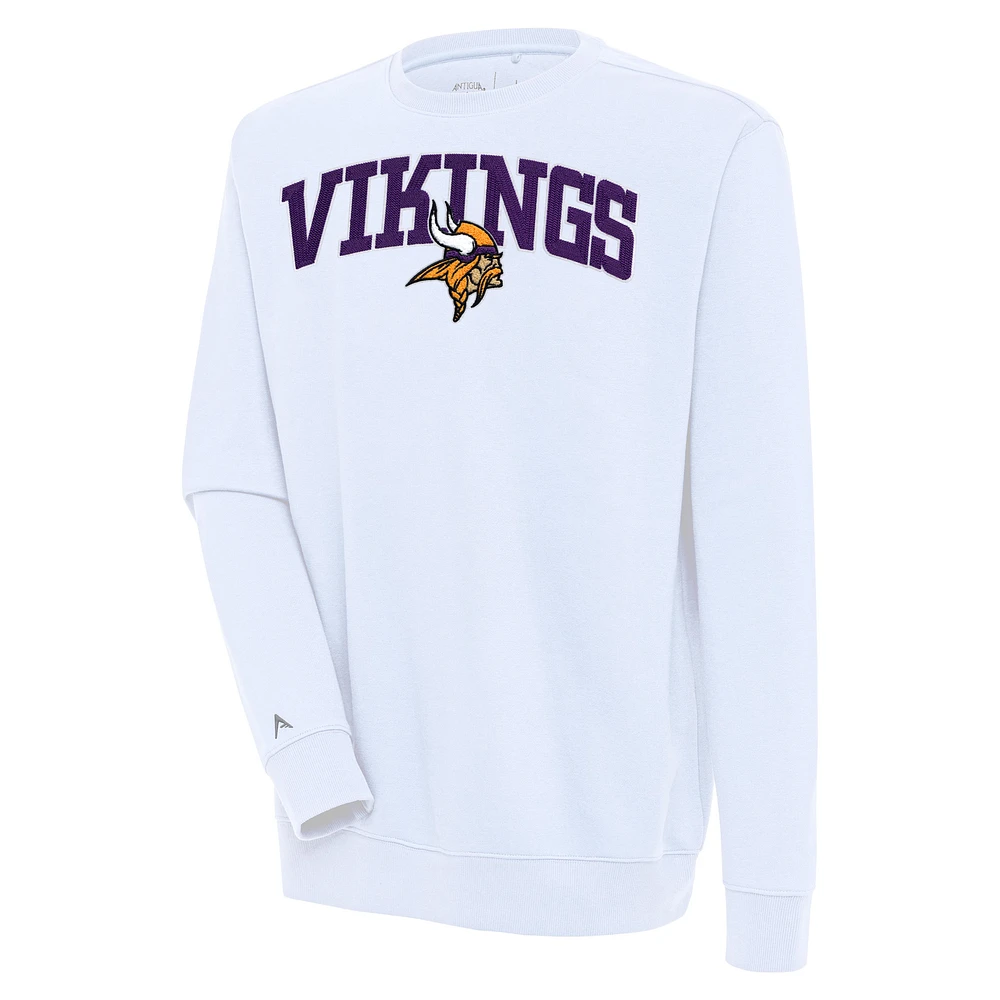Men's Antigua White Minnesota Vikings Victory Chenille Pullover Sweatshirt