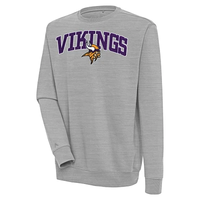 Men's Antigua Heather Gray Minnesota Vikings Victory Chenille Pullover Sweatshirt