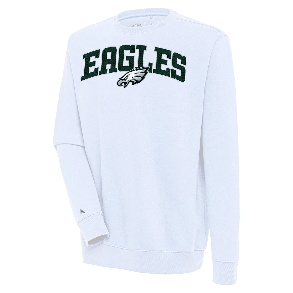 Men's Antigua White Philadelphia Eagles Victory Chenille Pullover Sweatshirt