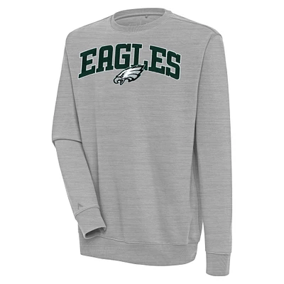Men's Antigua Heather Gray Philadelphia Eagles Victory Chenille Pullover Sweatshirt