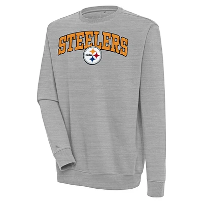 Men's Antigua  Heather Gray Pittsburgh Steelers Victory Chenille Pullover Sweatshirt