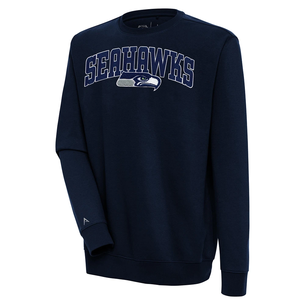 Men's Antigua College Navy Seattle Seahawks Victory Chenille Pullover Sweatshirt