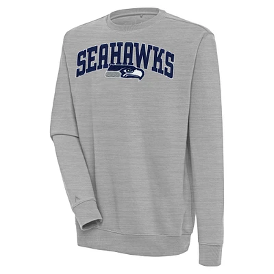 Men's Antigua  Heather Gray Seattle Seahawks Victory Chenille Pullover Sweatshirt