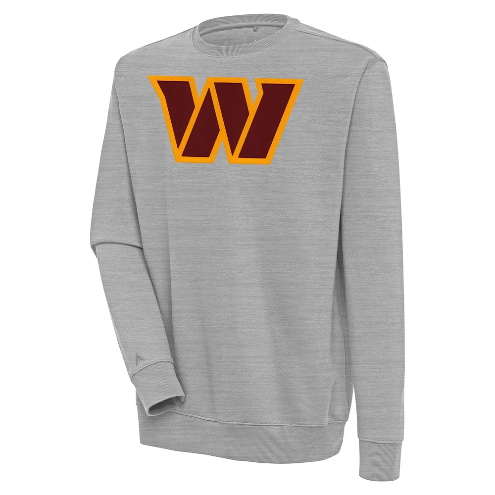 Men's Antigua Heather Gray Washington Commanders Victory Chenille Pullover Sweatshirt