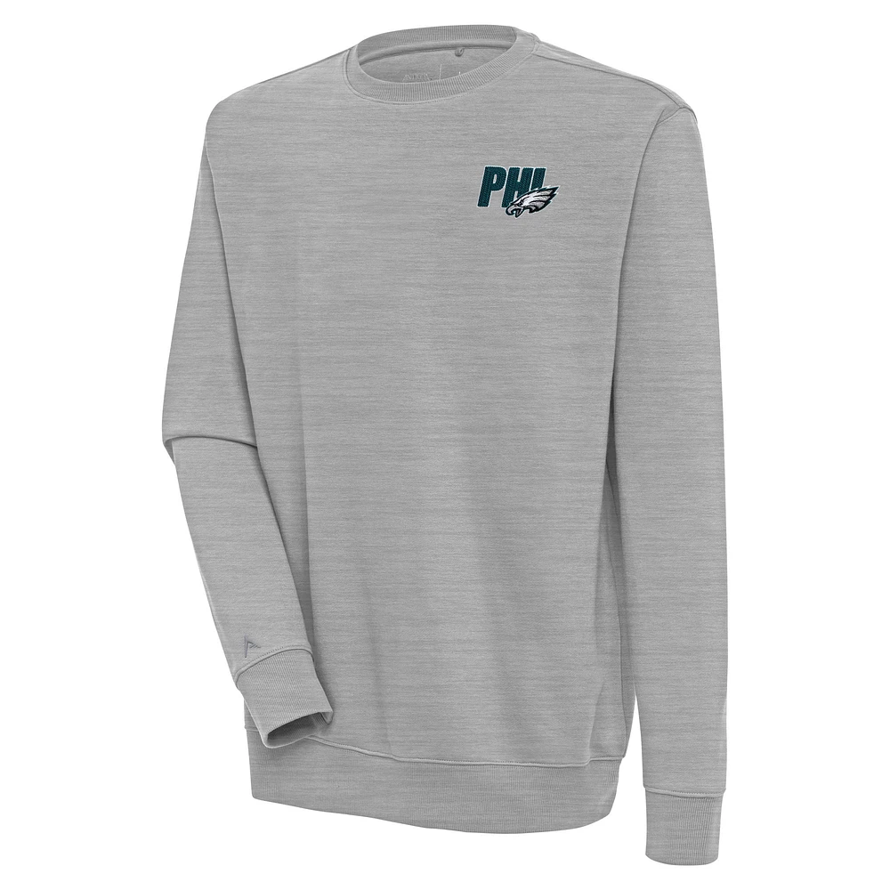 Men's Antigua Heather Gray Philadelphia Eagles Victory Pullover Sweatshirt