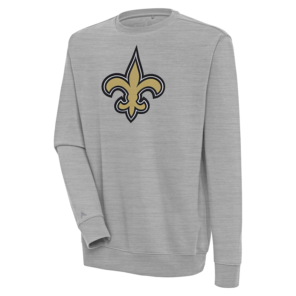 Men's Antigua Heather Gray New Orleans Saints Victory Pullover Sweatshirt