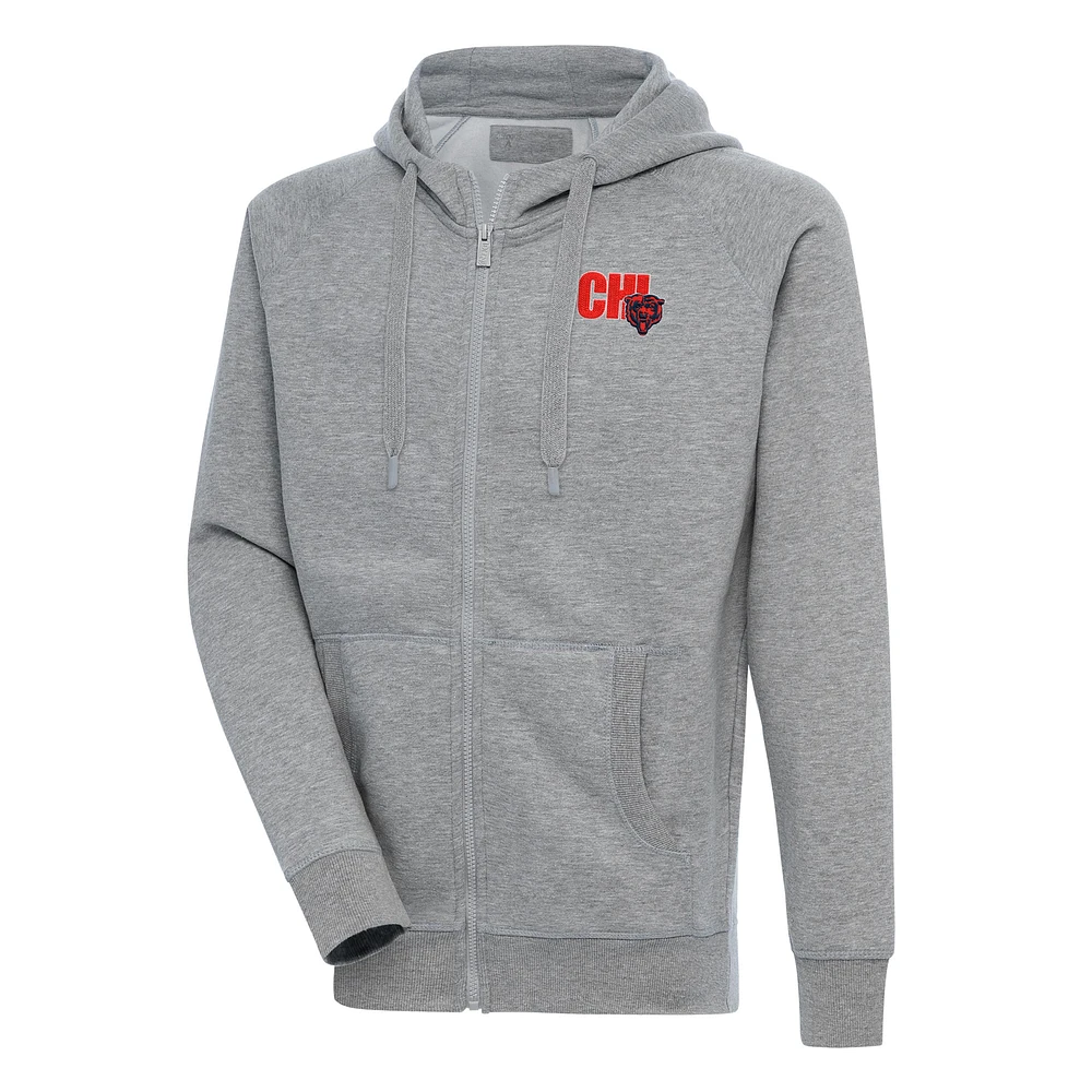 Men's Antigua Heather Gray Chicago Bears Victory Full-Zip Hoodie