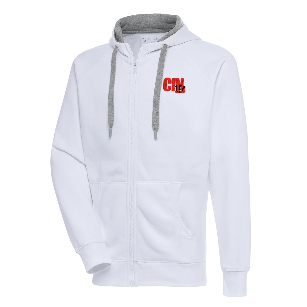 Men's Antigua White Cincinnati Bengals Victory Full-Zip Hoodie