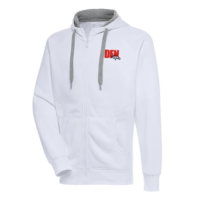 Men's Antigua White Denver Broncos Victory Full-Zip Hoodie