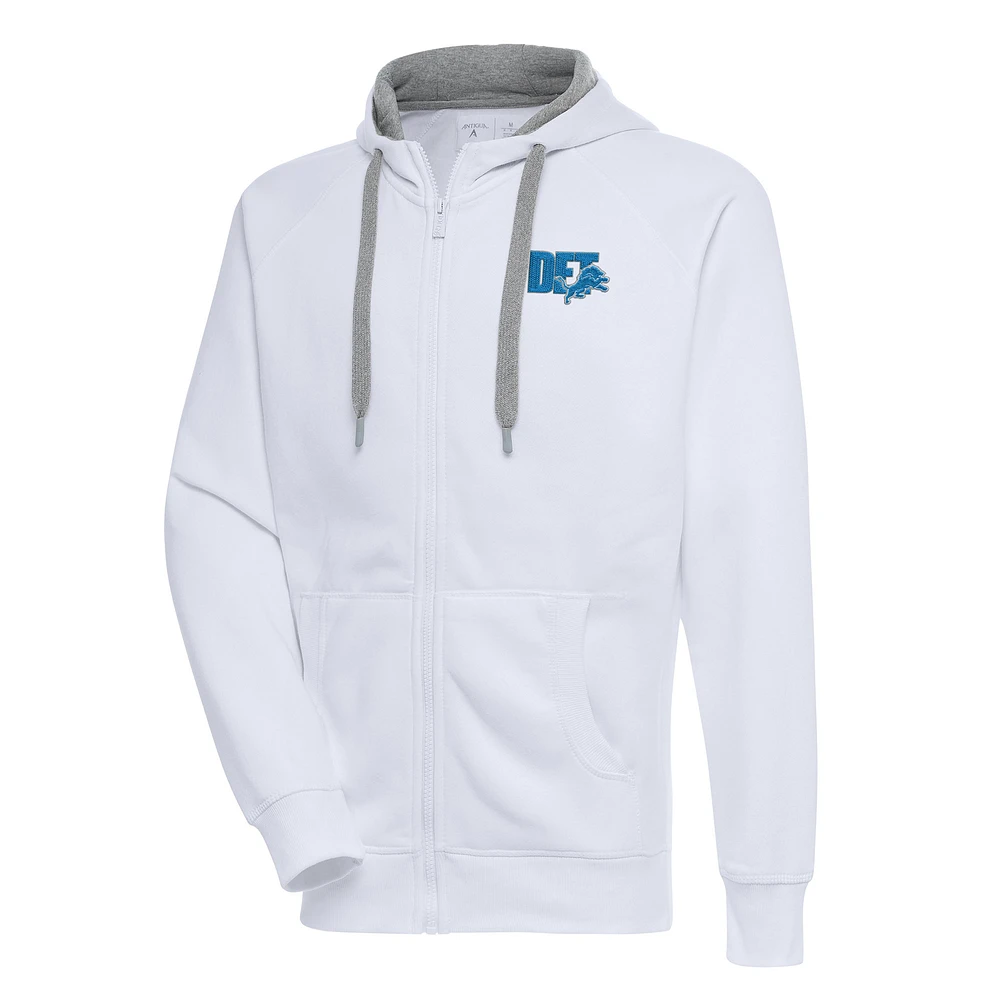 Men's Antigua White Detroit Lions Victory Full-Zip Hoodie