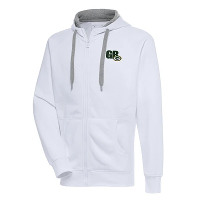 Men's Antigua White Green Bay Packers Victory Full-Zip Hoodie