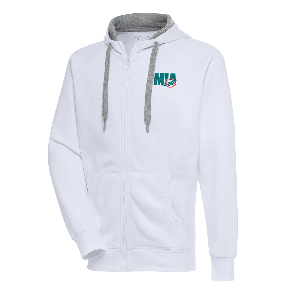 Men's Antigua White Miami Dolphins Victory Full-Zip Hoodie