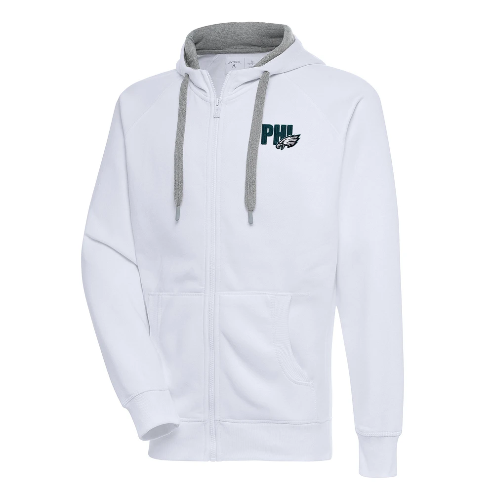 Men's Antigua White Philadelphia Eagles Victory Full-Zip Hoodie