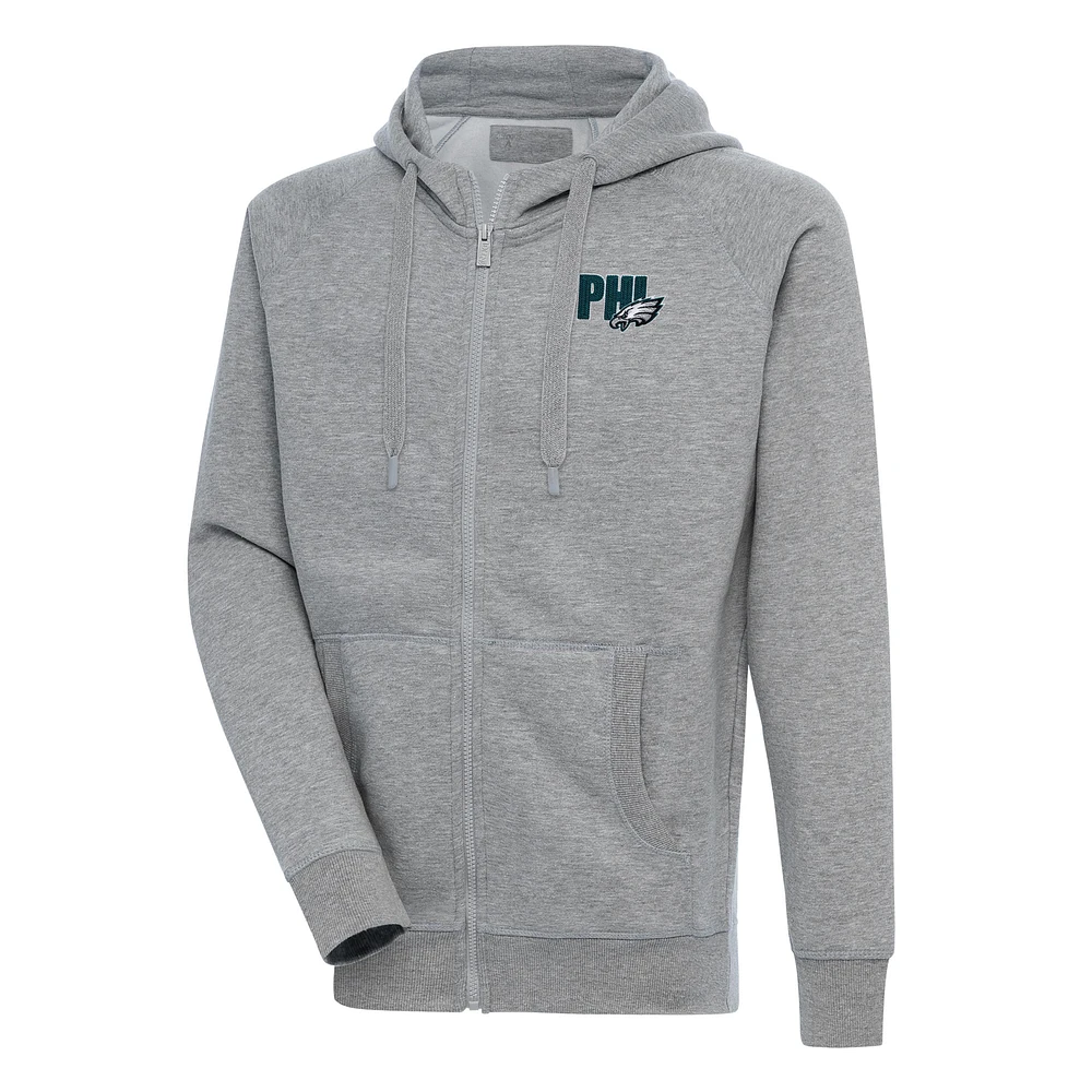 Men's Antigua Heather Gray Philadelphia Eagles Victory Full-Zip Hoodie