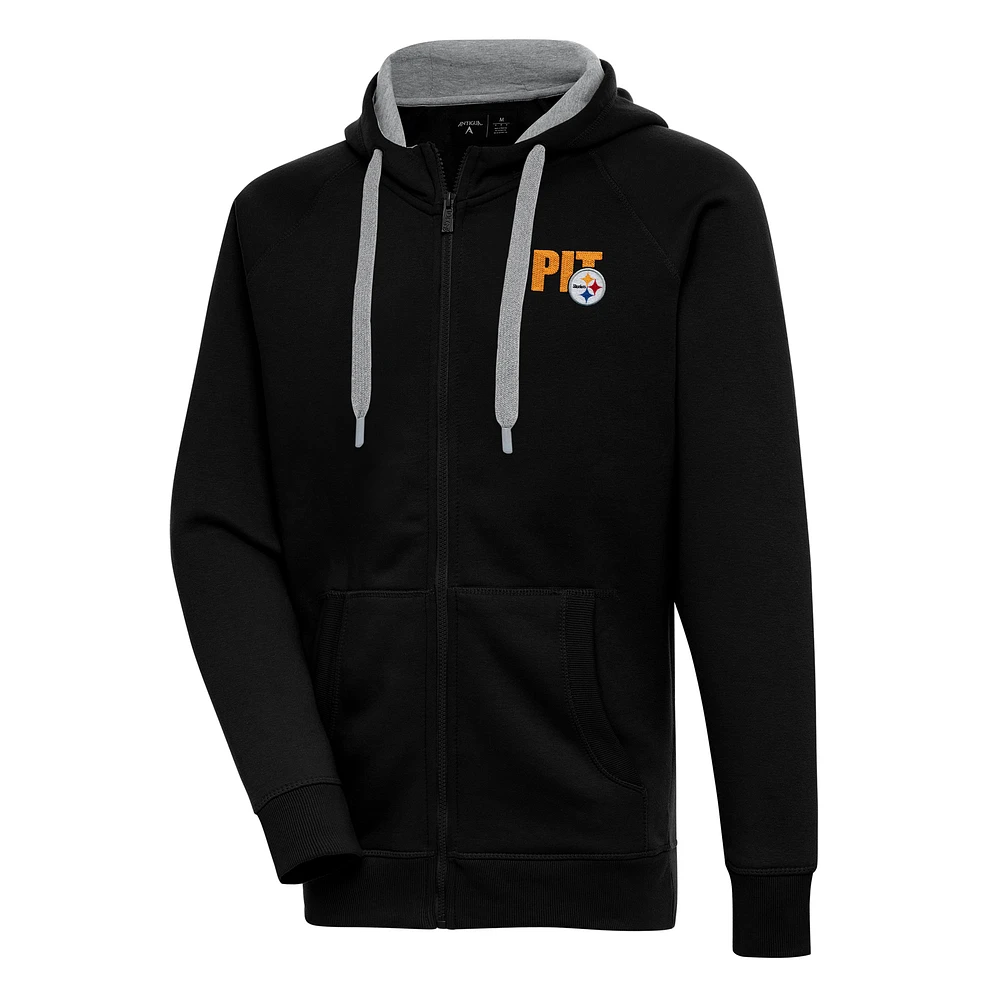Men's Antigua Black Pittsburgh Steelers Victory Full-Zip Hoodie