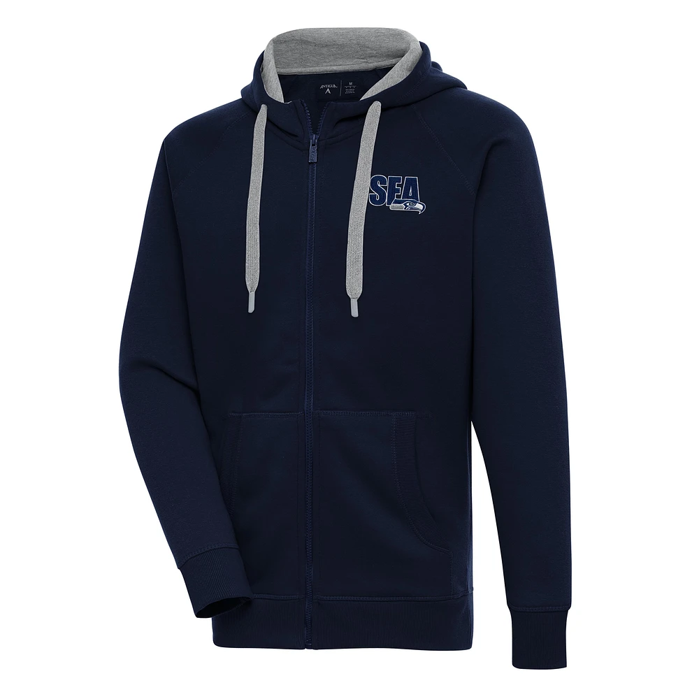 Men's Antigua College Navy Seattle Seahawks Victory Full-Zip Hoodie