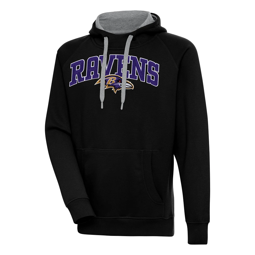 Men's Antigua Black Baltimore Ravens Victory Pullover Hoodie