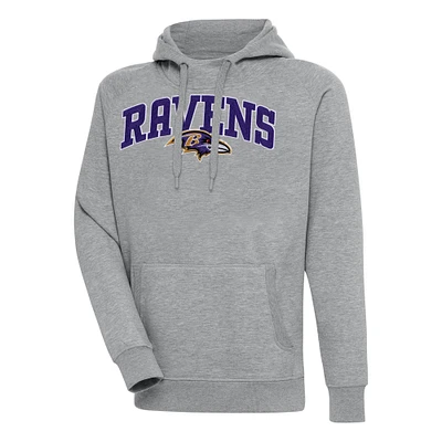 Men's Antigua Heather Gray Baltimore Ravens Victory Pullover Hoodie