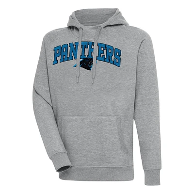 Men's Antigua Heather Gray Carolina Panthers Victory Pullover Hoodie