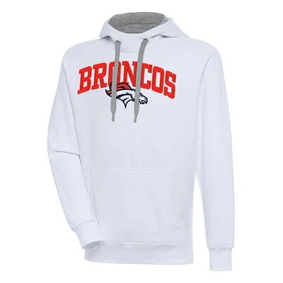Men's Antigua White Denver Broncos Victory Pullover Hoodie