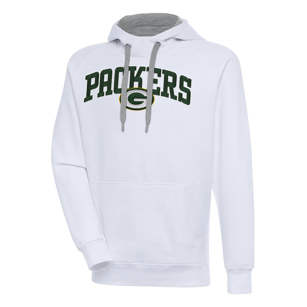 Men's Antigua White Green Bay Packers Victory Pullover Hoodie