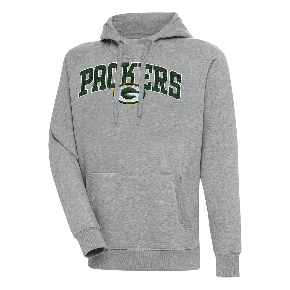 Men's Antigua Heather Gray Green Bay Packers Victory Pullover Hoodie